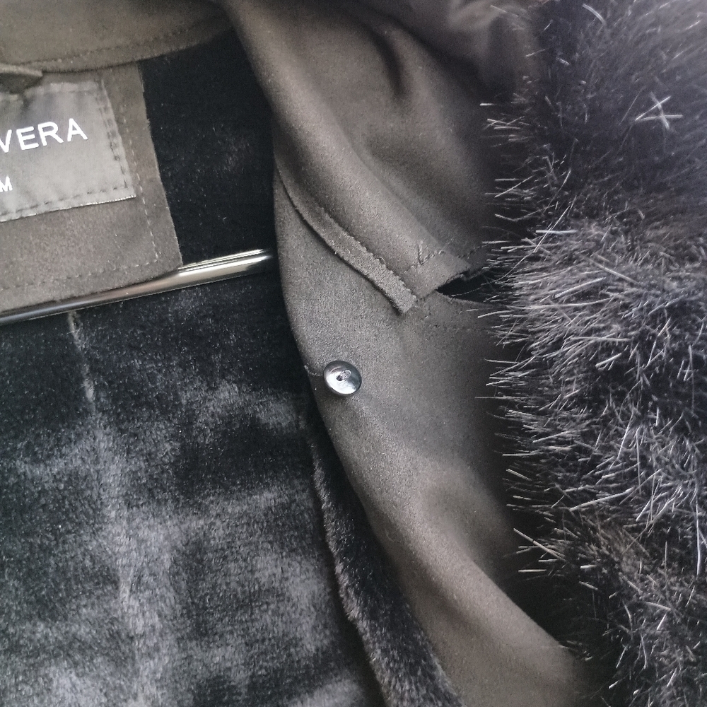 BELLIVERA Black Suede Like Trench Coat With Faux Fur Collar & Lining_Med - Picture 8 of 11